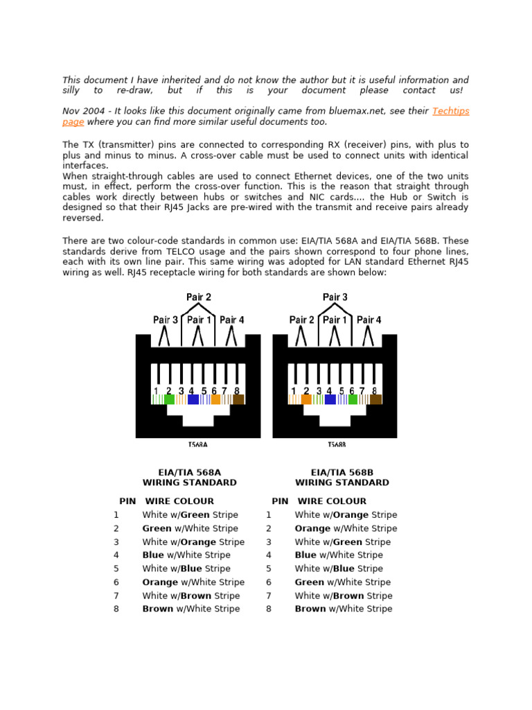 EIA/TIA 568B Color Code Guide | PDF | Ethernet | Computer Standards