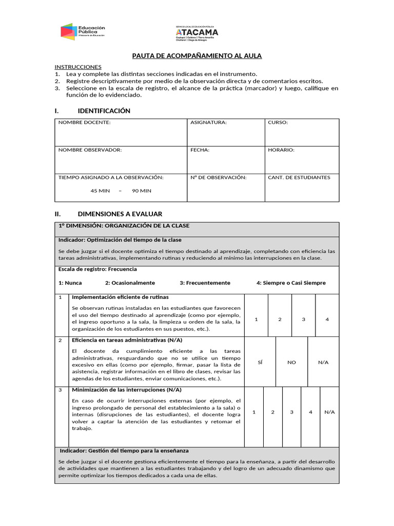 Propuesta de Pauta de Acompañamiento Al Aula y Retroalimentación | PDF ...