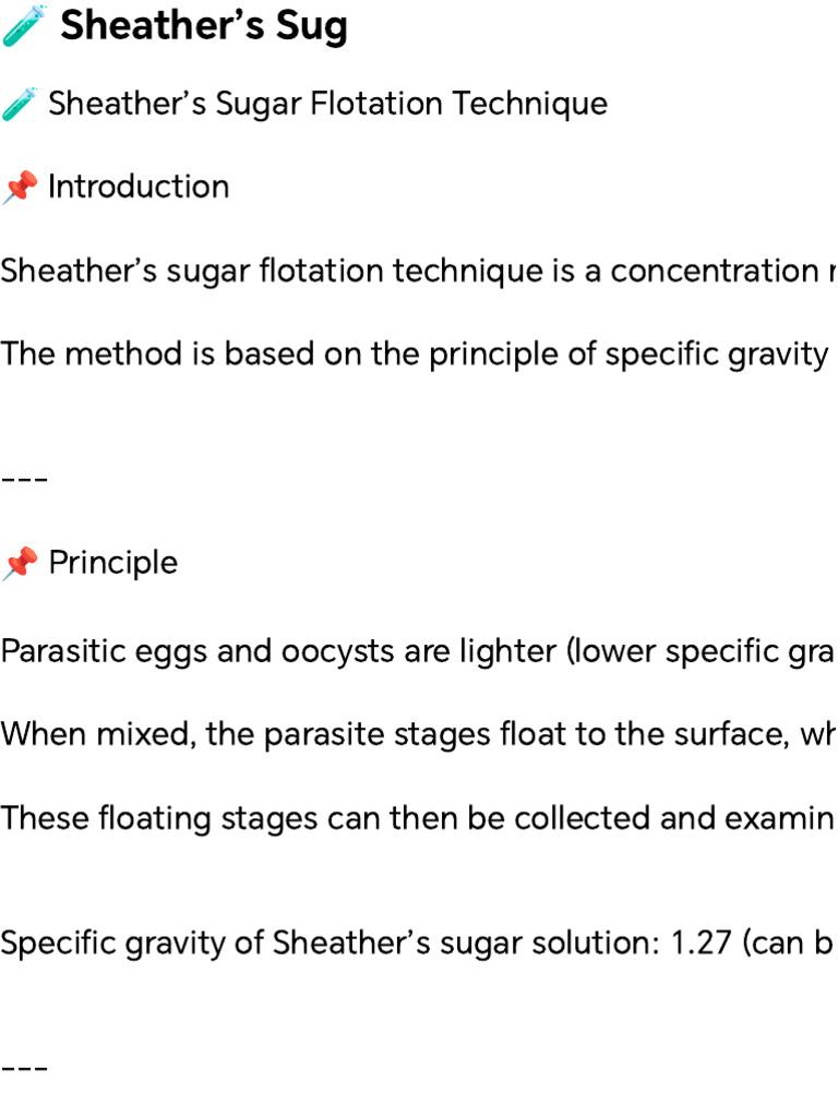 Sheather's Sugar Flotation Method | PDF
