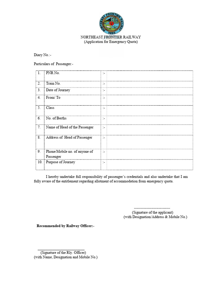 Emergency Quota Application Form | PDF
