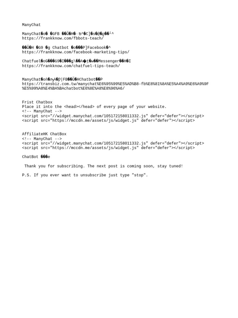 ManyChat Setup and Unsubscribe Guide | PDF
