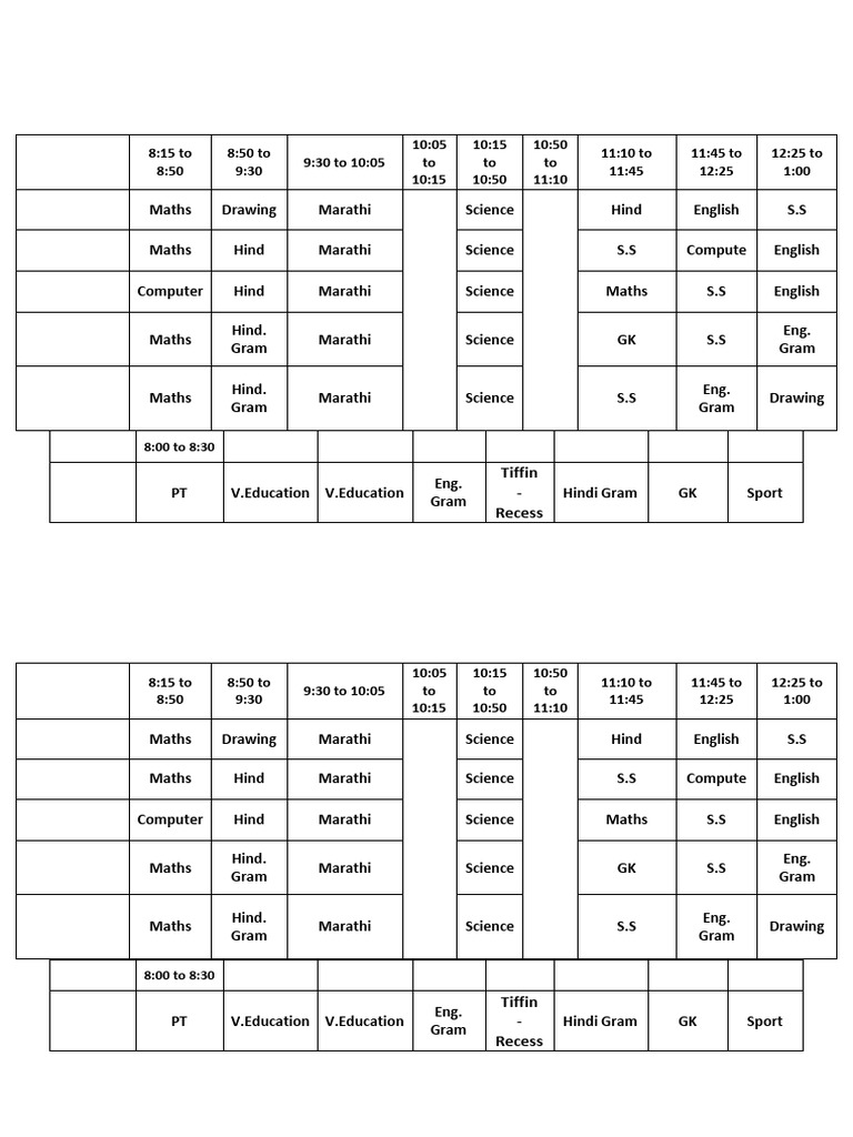 4th Grade Timetable 2025-26 | PDF