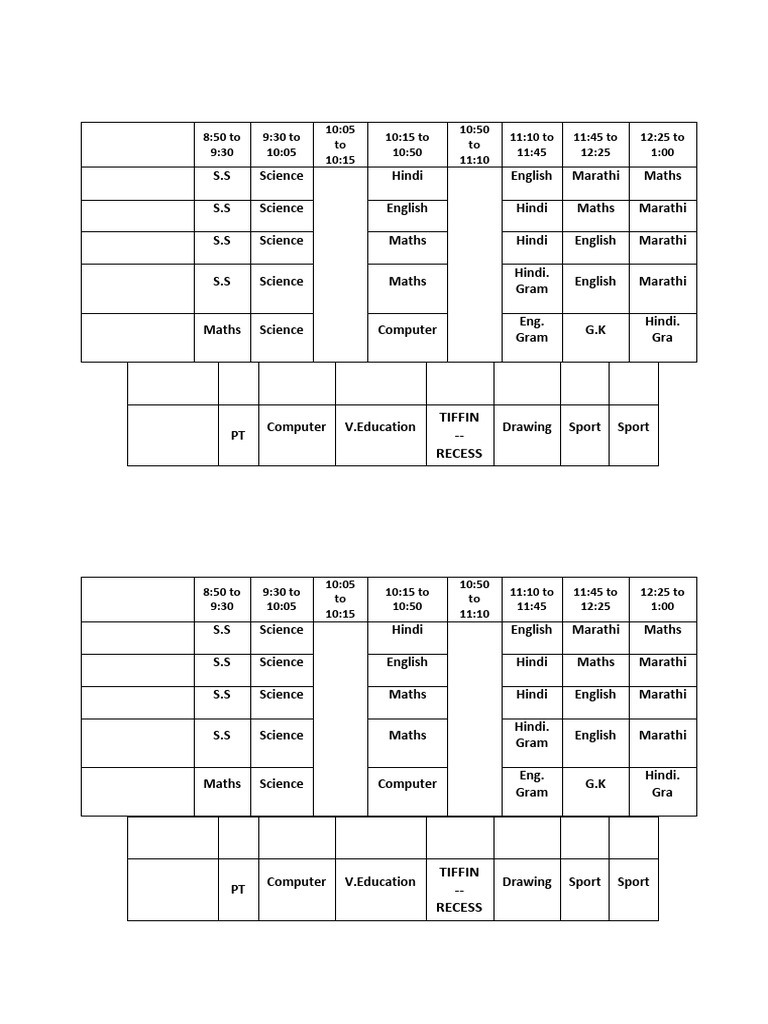 1std Time Table For Students | PDF