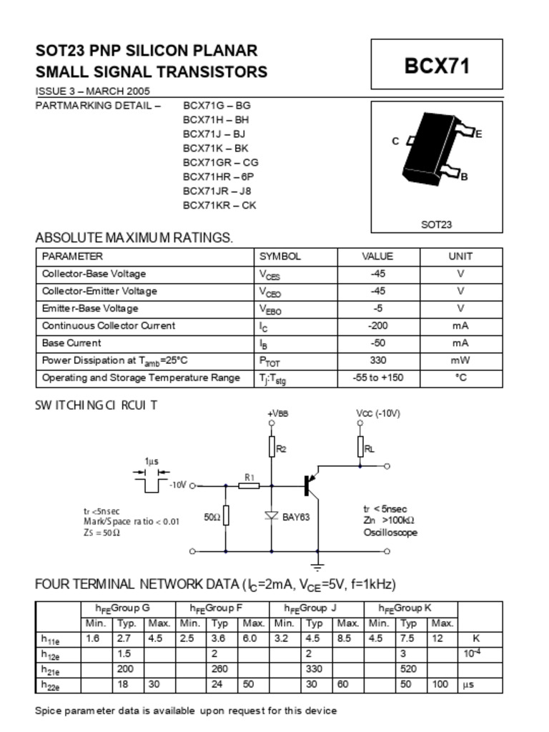 BCX71 PNP Transistor Specifications | PDF | Bipolar Junction Transistor ...