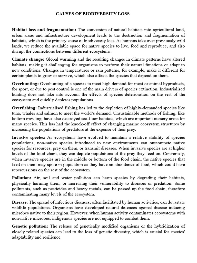 Causes of Biodiversity Loss Explained | PDF | Invasive Species ...