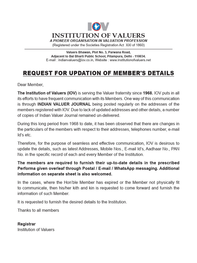 Update Your IOV Membership Details | PDF