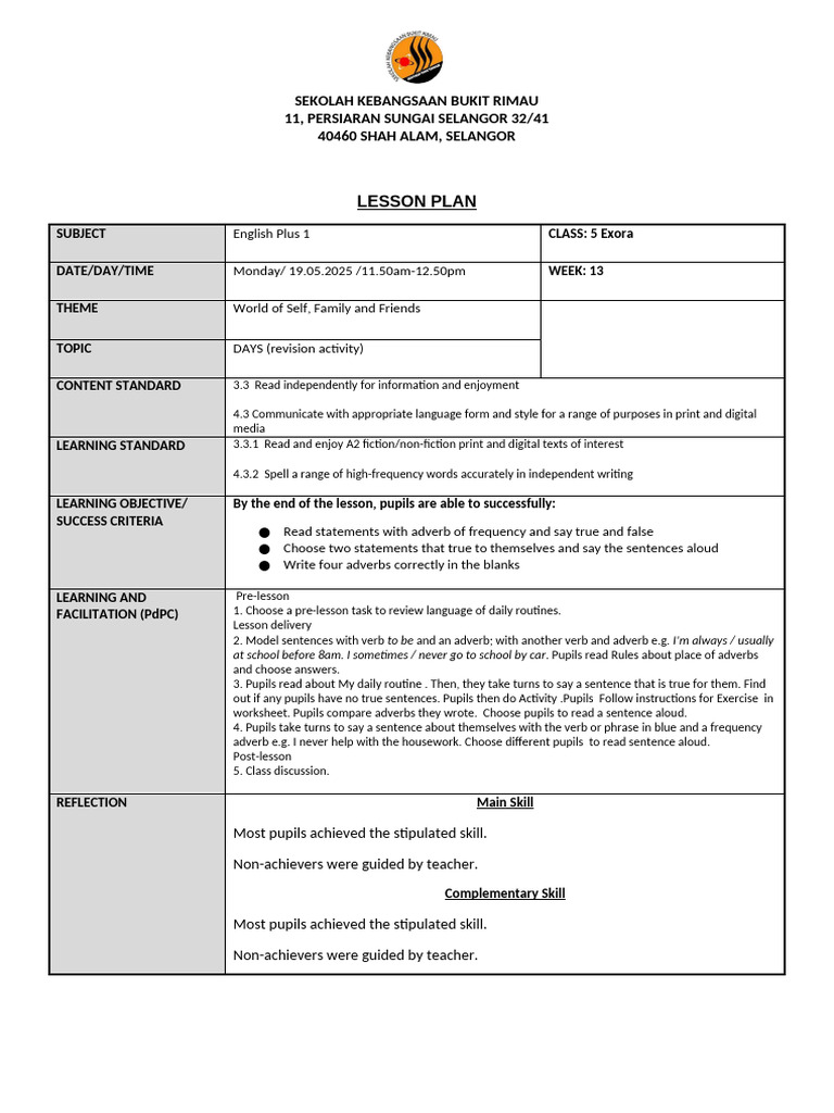English Lesson Plan Week 12 | PDF | Lesson Plan | Teachers