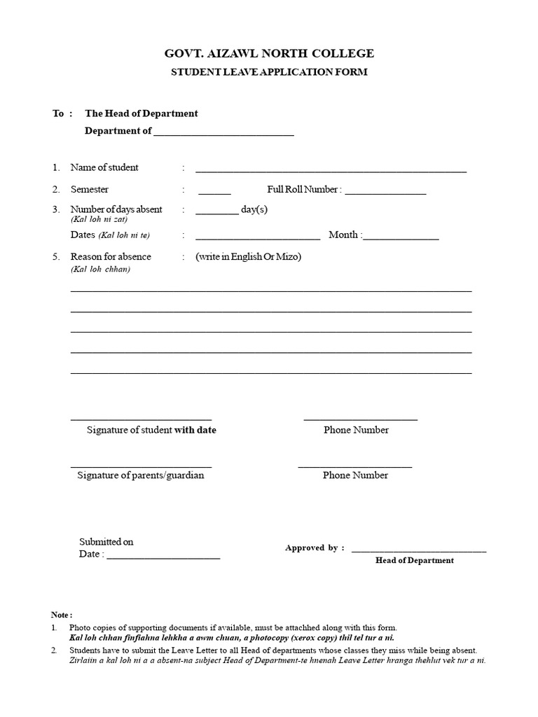 Student Leave Application Form | PDF