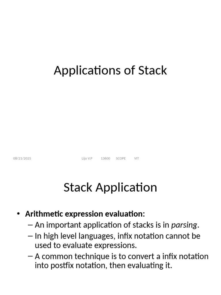 Stack Applications in Expression Evaluation | PDF | Mathematical ...