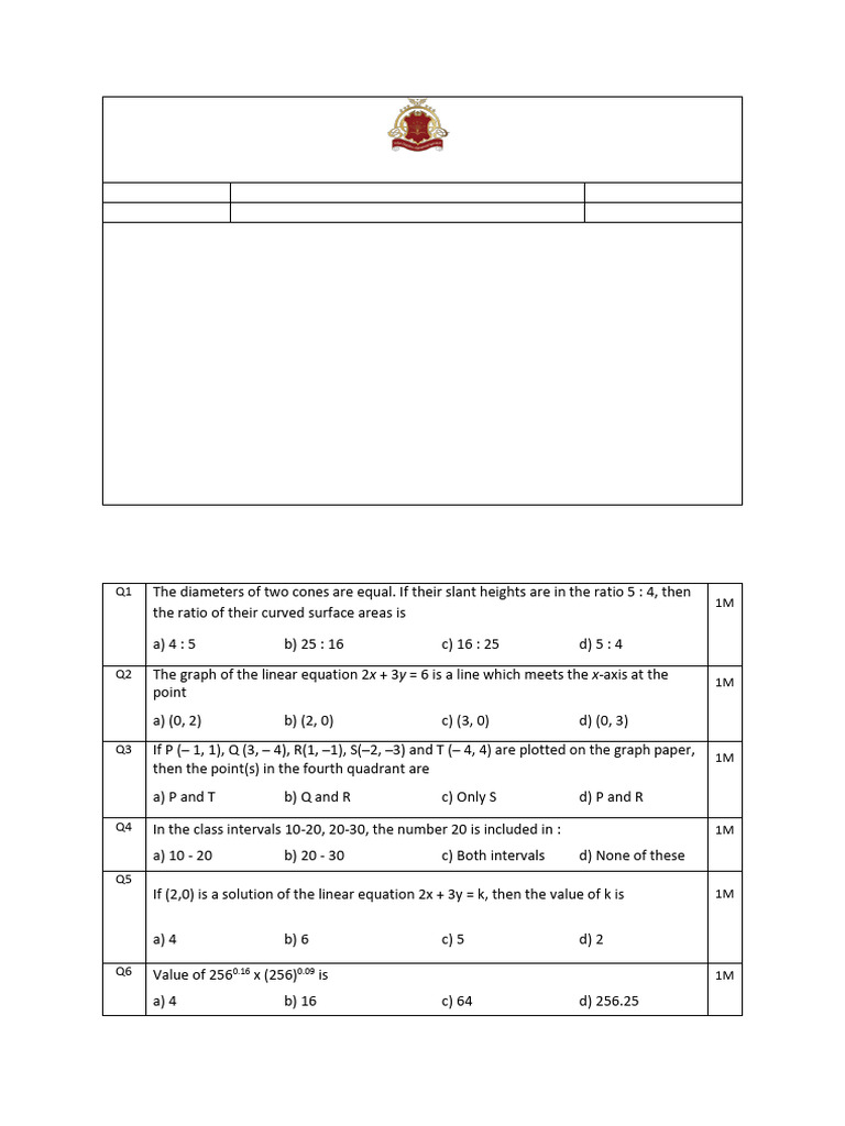Grade 9 Mathematics Final Exam 2025 | PDF | Area | Circle