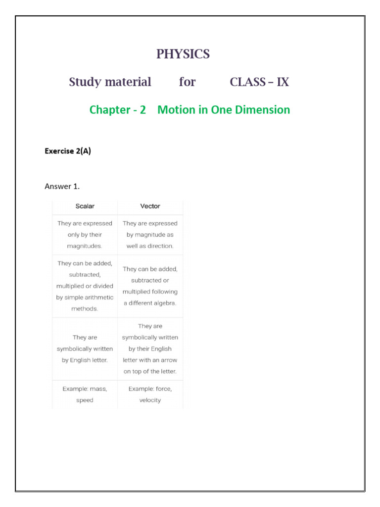Motion in One Dimension for Class IX | PDF | Velocity | Acceleration