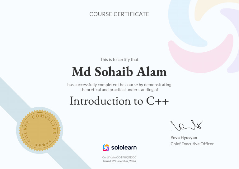 C++ Course Completion Certificate | PDF
