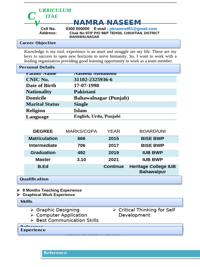 Namra Naseem's Professional CV | PDF