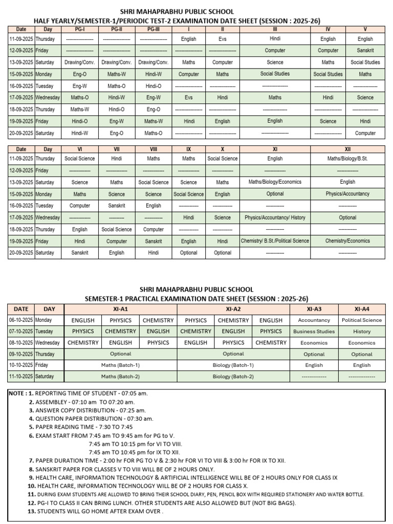 2025-26 Exam Date Sheet for Students | PDF | Chess Openings | Chess
