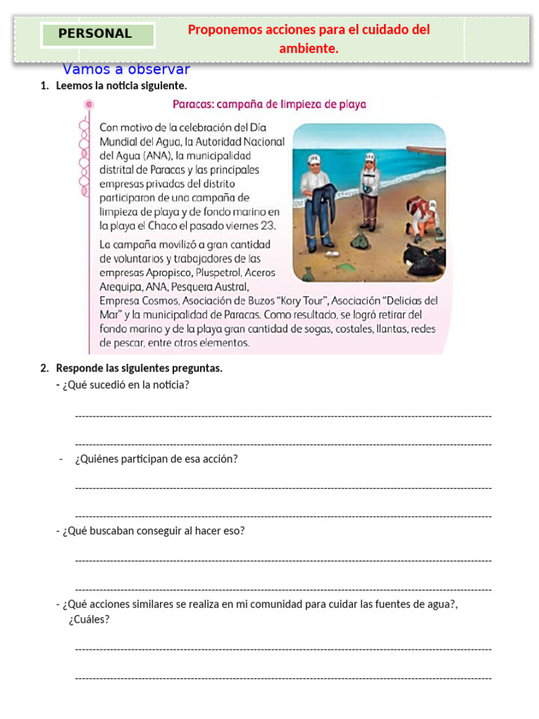 D1 A2 FICHA PS. Proponemos Acciones para El Cuidado Del Ambiente. | PDF