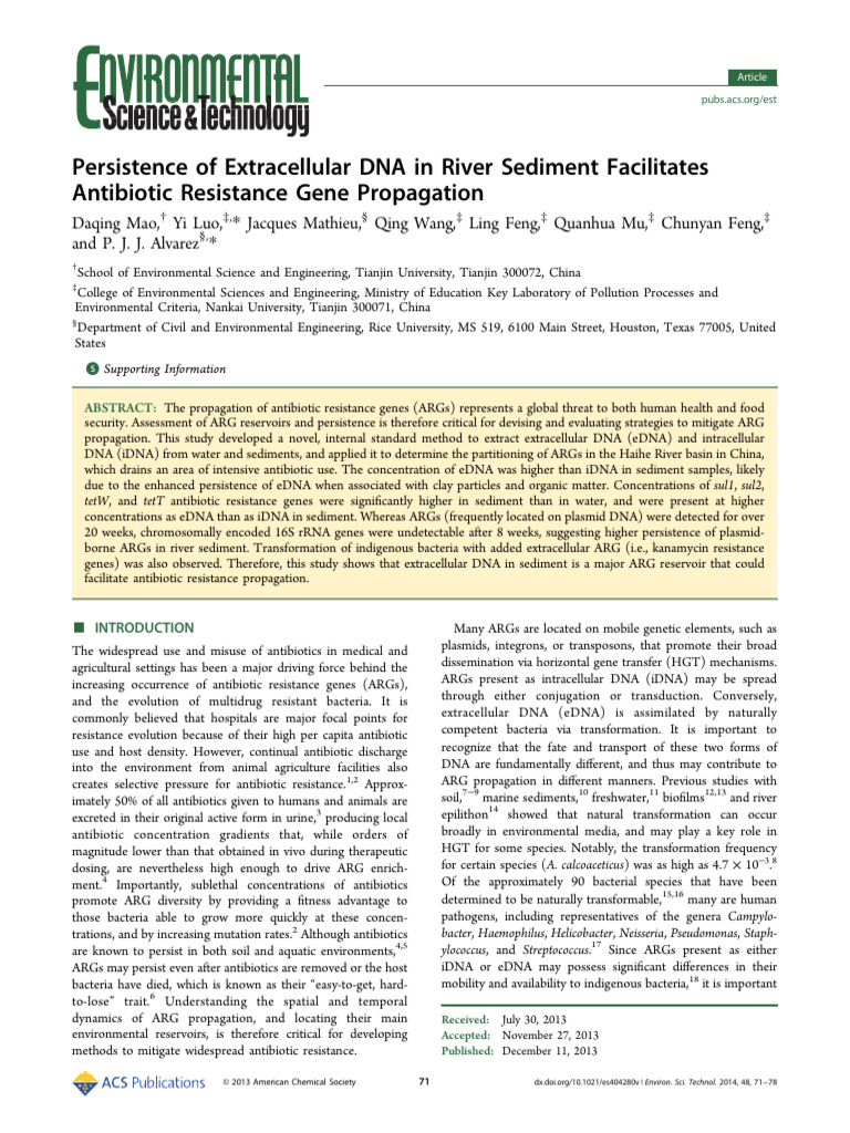 eDNA in River Sediment and ARGs | PDF | Polymerase Chain Reaction ...