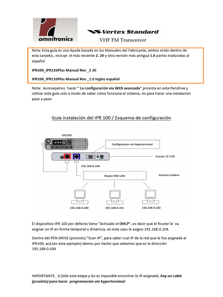 Guía de Configuración del IPR100 | PDF | Dirección IP | Enrutador ...