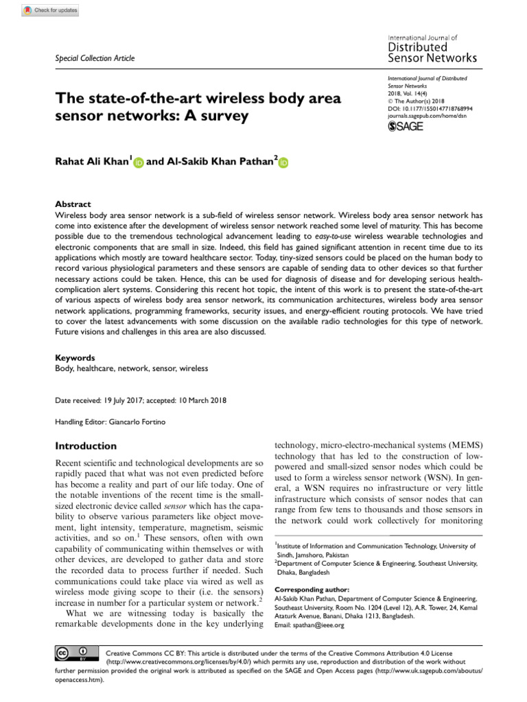State-of-the-Art Wireless Body Area Networks | PDF | Wireless Sensor ...