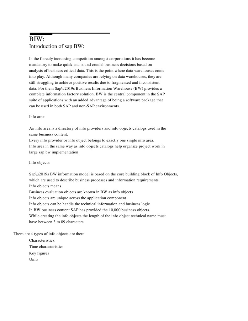 SAP BW Overview and Info Objects | PDF
