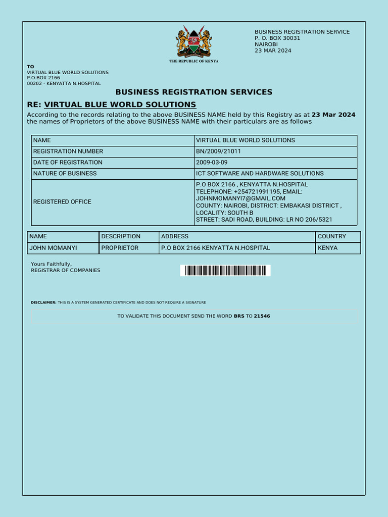 Business Registration for Virtual Blue Solutions | PDF