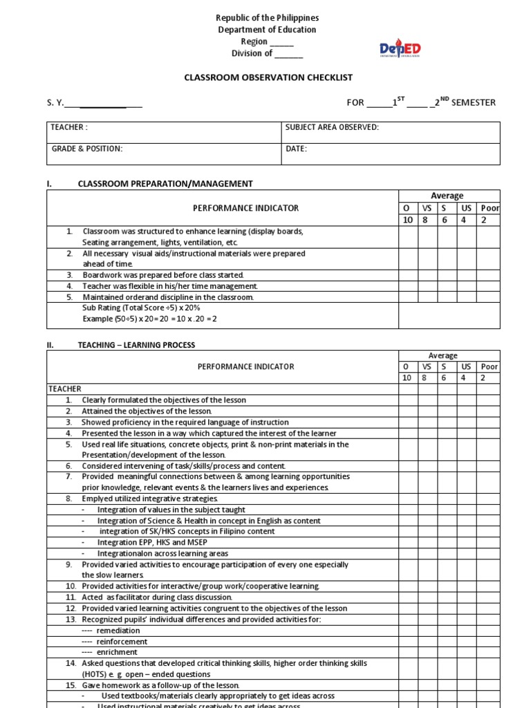 Elementary classroom observation report sample image