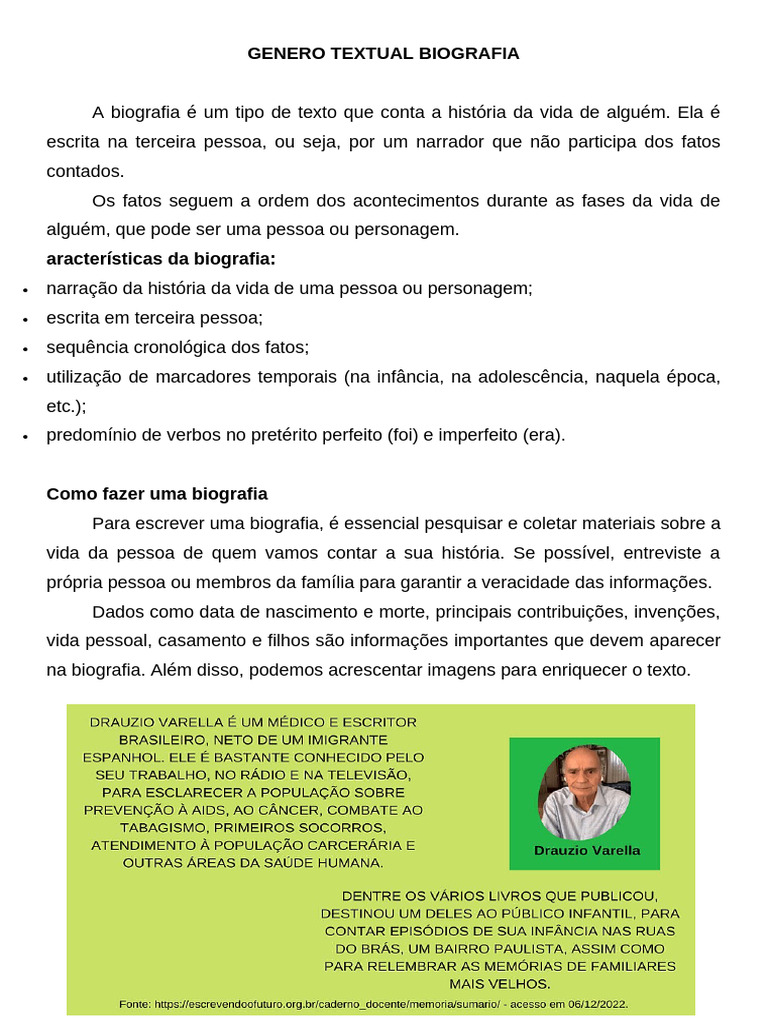Características da Biografia Textual | PDF