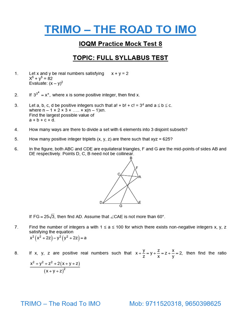 IOQM Practice Mock Test 8 Solutions | PDF | Geometric Shapes ...