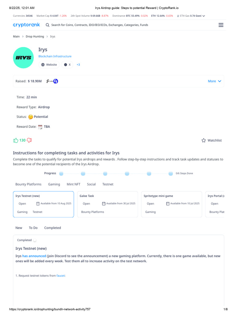 Irys Airdrop Guide - Steps To Potential Reward - CryptoRank - Io | PDF |  Currency
