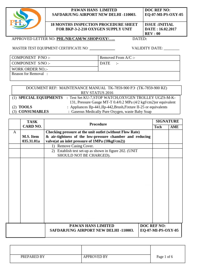 18-Month Inspection for Oxygen Supply Unit | PDF | Pressure Measurement ...
