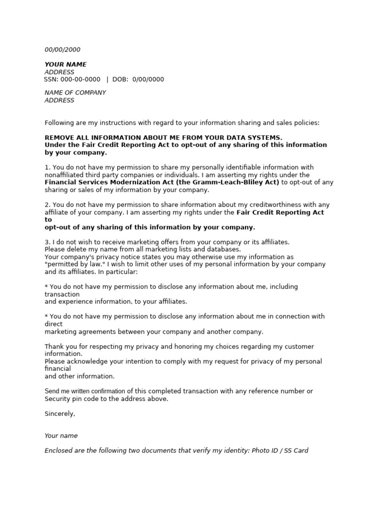 Opt-Out Request for Personal Information | PDF