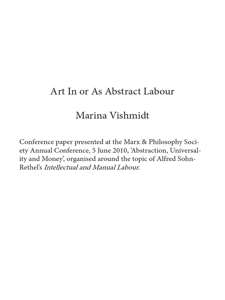 Art in or As Abstract Labour - Marina Vishmidt | PDF | Immanuel Kant ...