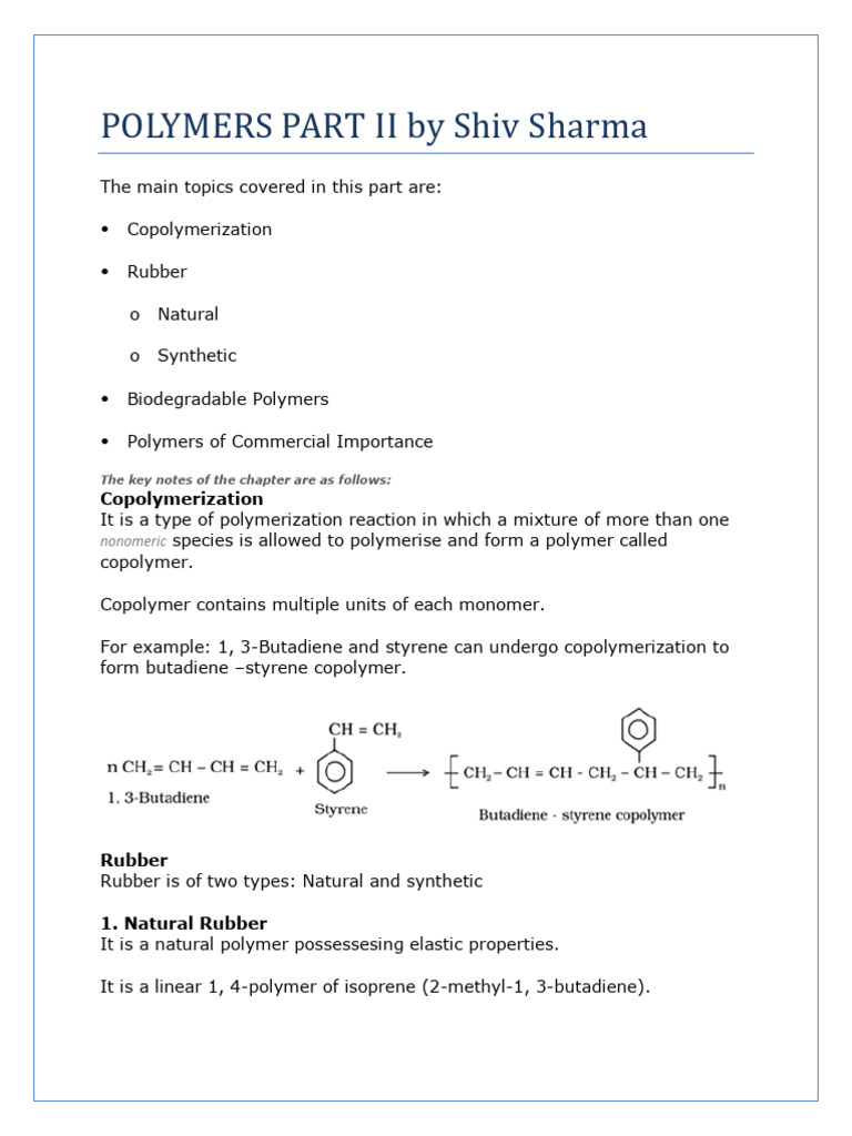 Polymer Chemistry M.Sc. Notes | PDF | Copolymer | Polymers