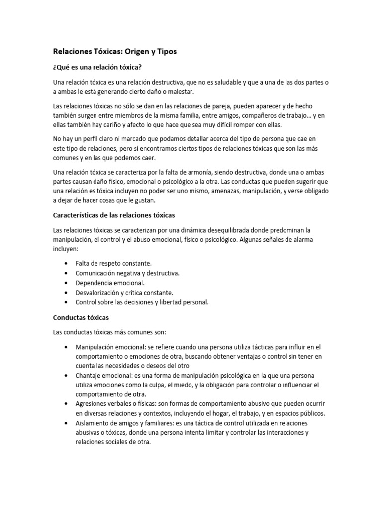 Tipos y Características de Relaciones Tóxicas | PDF | Las emociones ...
