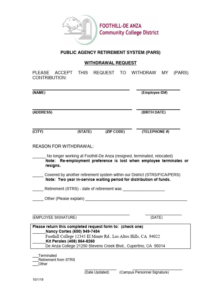 PARS Retirement Withdrawal Request Form | PDF