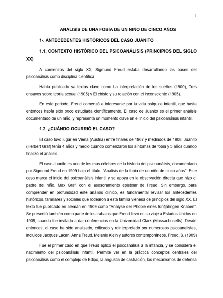 Fobia infantil en el caso de Juanito | PDF | Psicoanálisis | Complejo ...