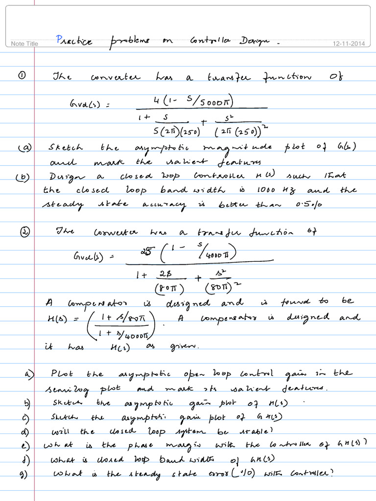 Practice Problems On Controller Design | PDF