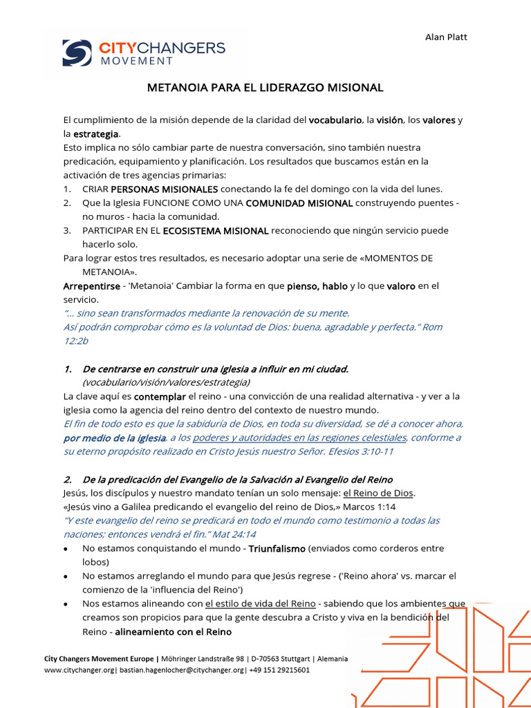 Metanoia en el Liderazgo Misional | PDF | Iglesia cristiana | Jesús