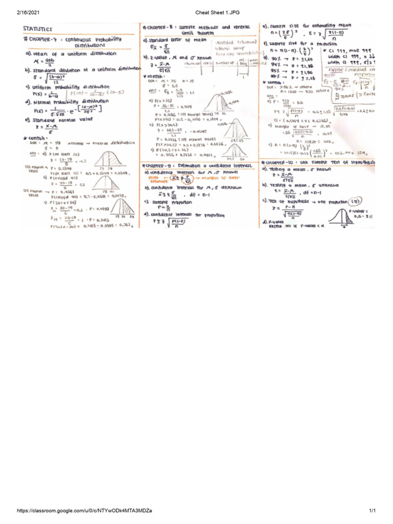 Cheat Sheet Intro Stat | PDF