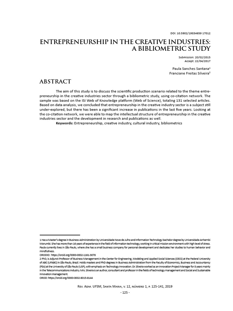 Entrepreneurship in The Creative Industries - A Bibliometric Study ...
