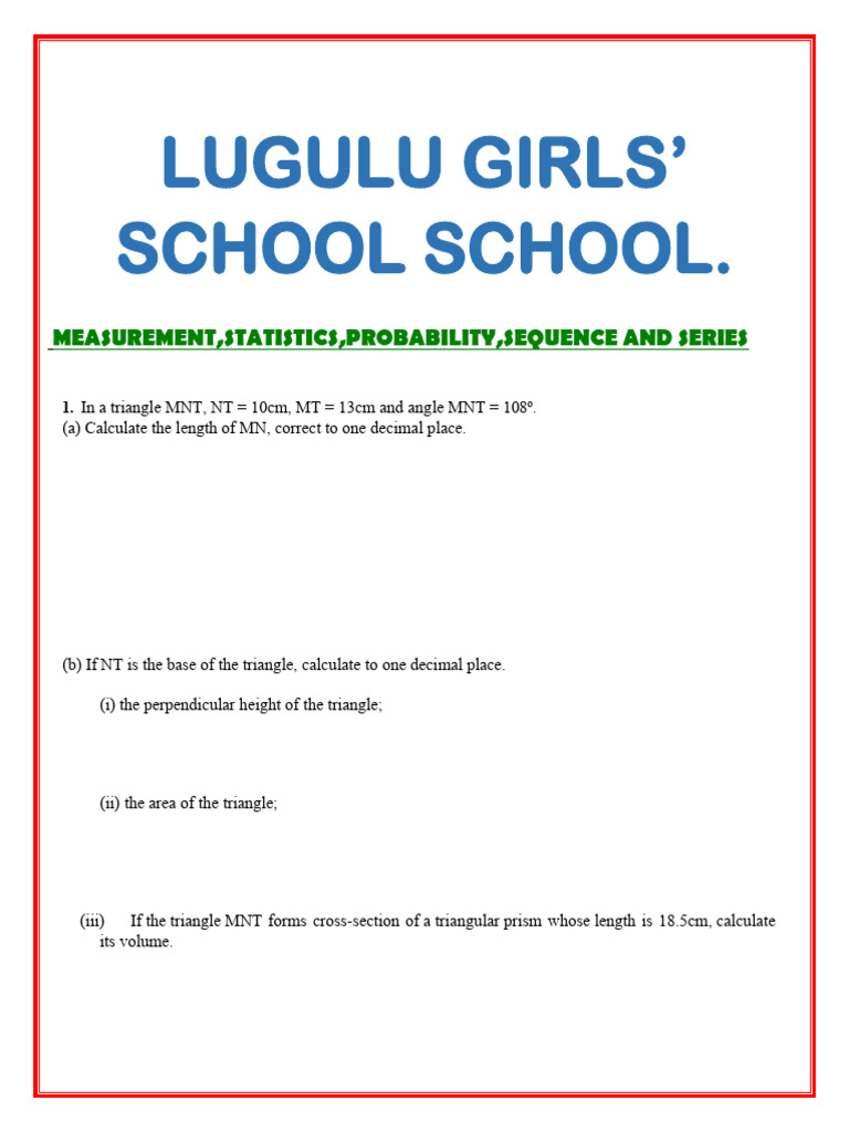 Measurement and Probability Exercises | PDF | Area | Volume