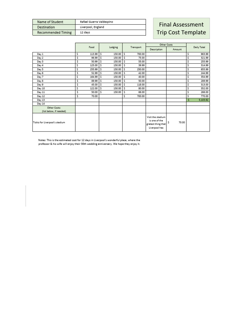 Final Assessment Cost Estimate - Template-1 | PDF