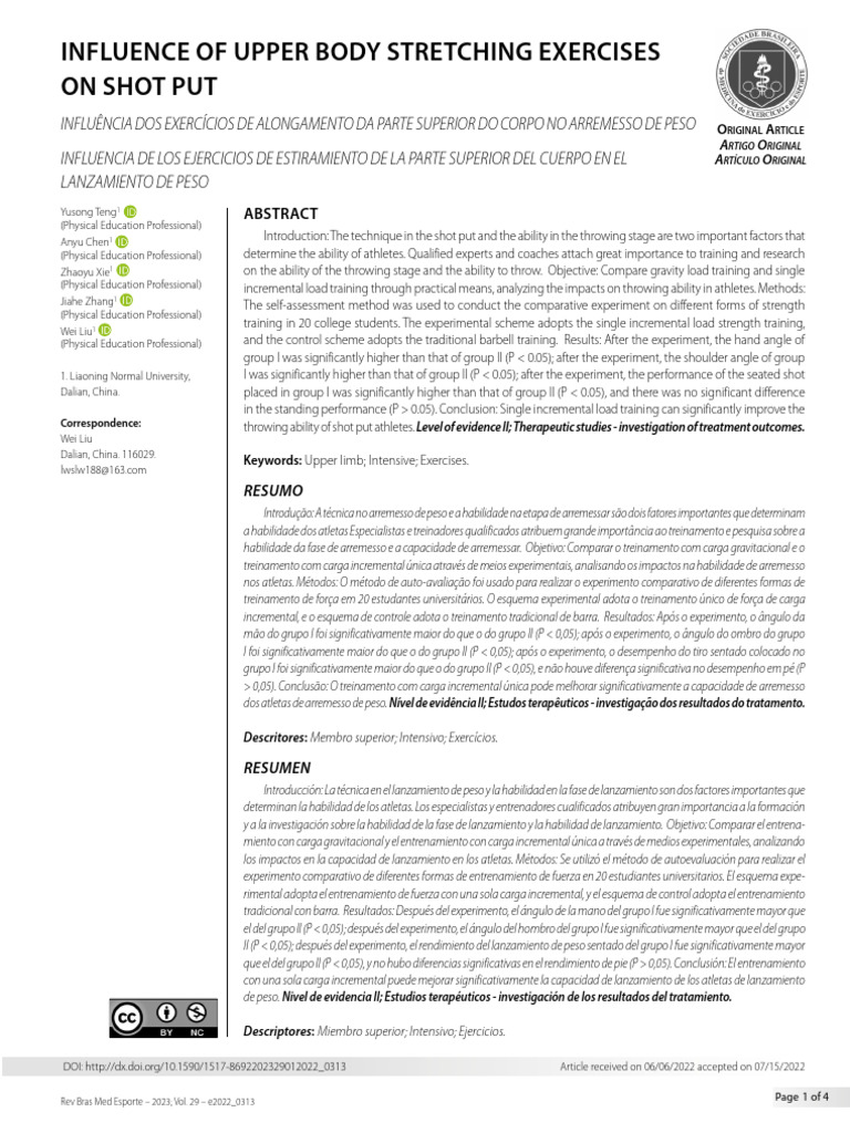 Influence of Upper Body Stretching Exercises On SH | PDF | Experiment ...