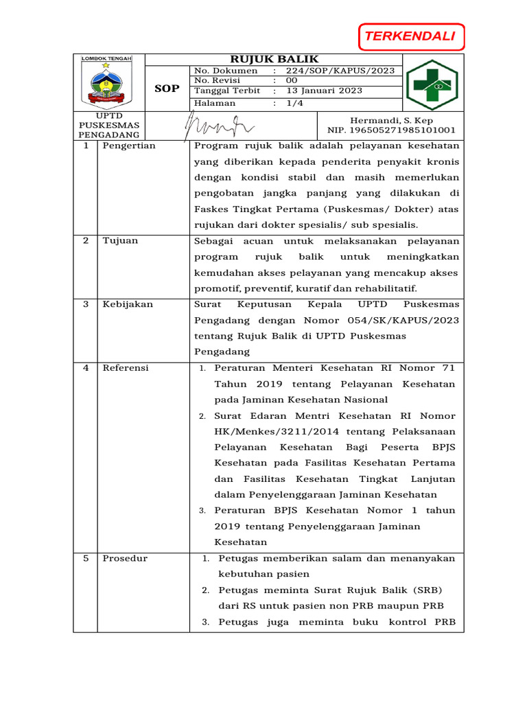 Prosedur Rujuk Balik Puskesmas 2023 | PDF
