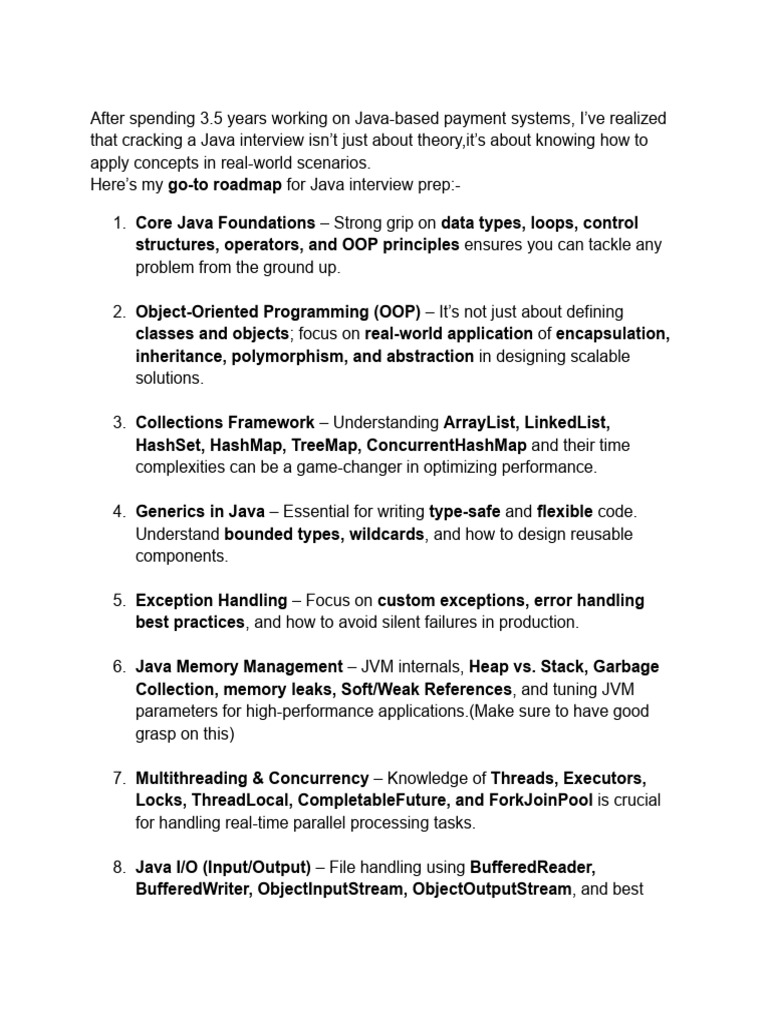 Java Interview Prep Roadmap Guide | PDF | Object Oriented Programming ...