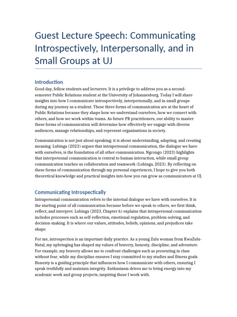 Effective Communication in PR at UJ | PDF | Communication | Leadership