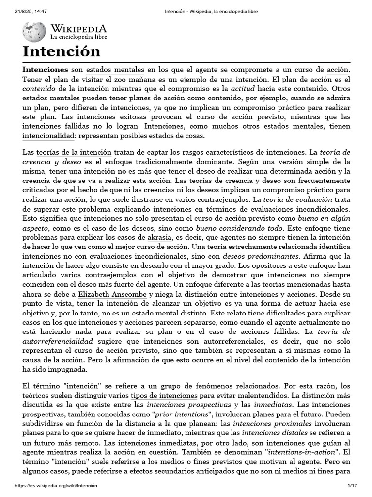 Intención - Wikipedia, La Enciclopedia Libre | PDF | Intención | Acción ...