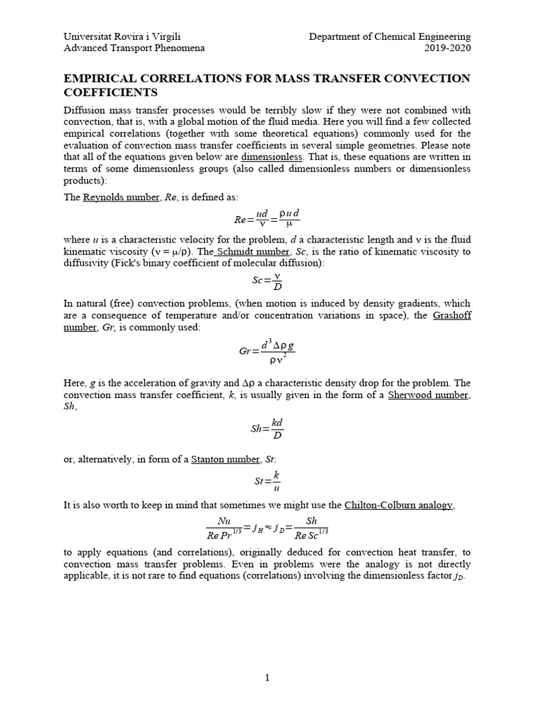 Mass Transfer Coefficients Correlations | PDF | Transport Phenomena ...