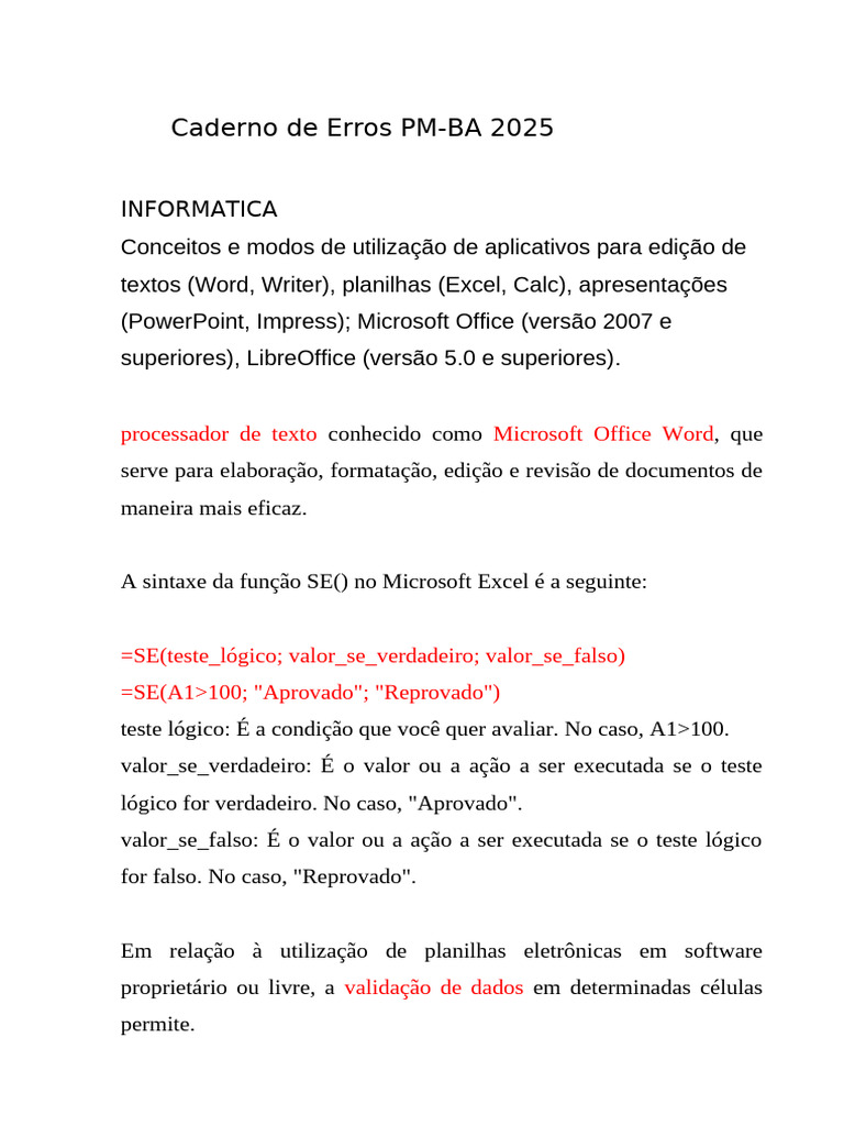 Caderno de Erros PM | PDF | Microsoft Excel | Microsoft
