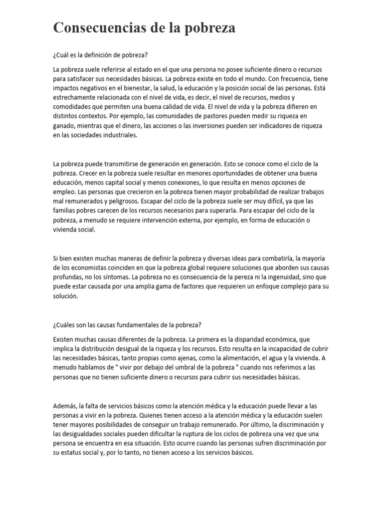 Consecuencias de la pobreza global | PDF | Pobreza | Pobreza e indigencia