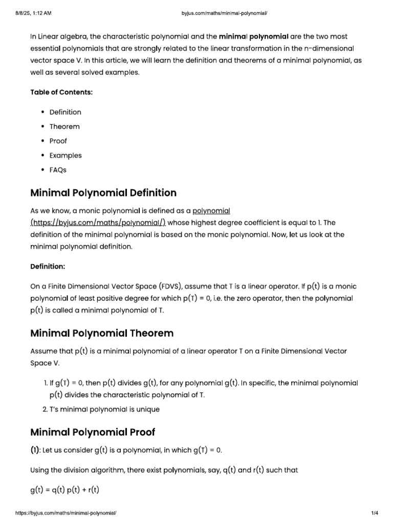 Minimum Polynomial | PDF